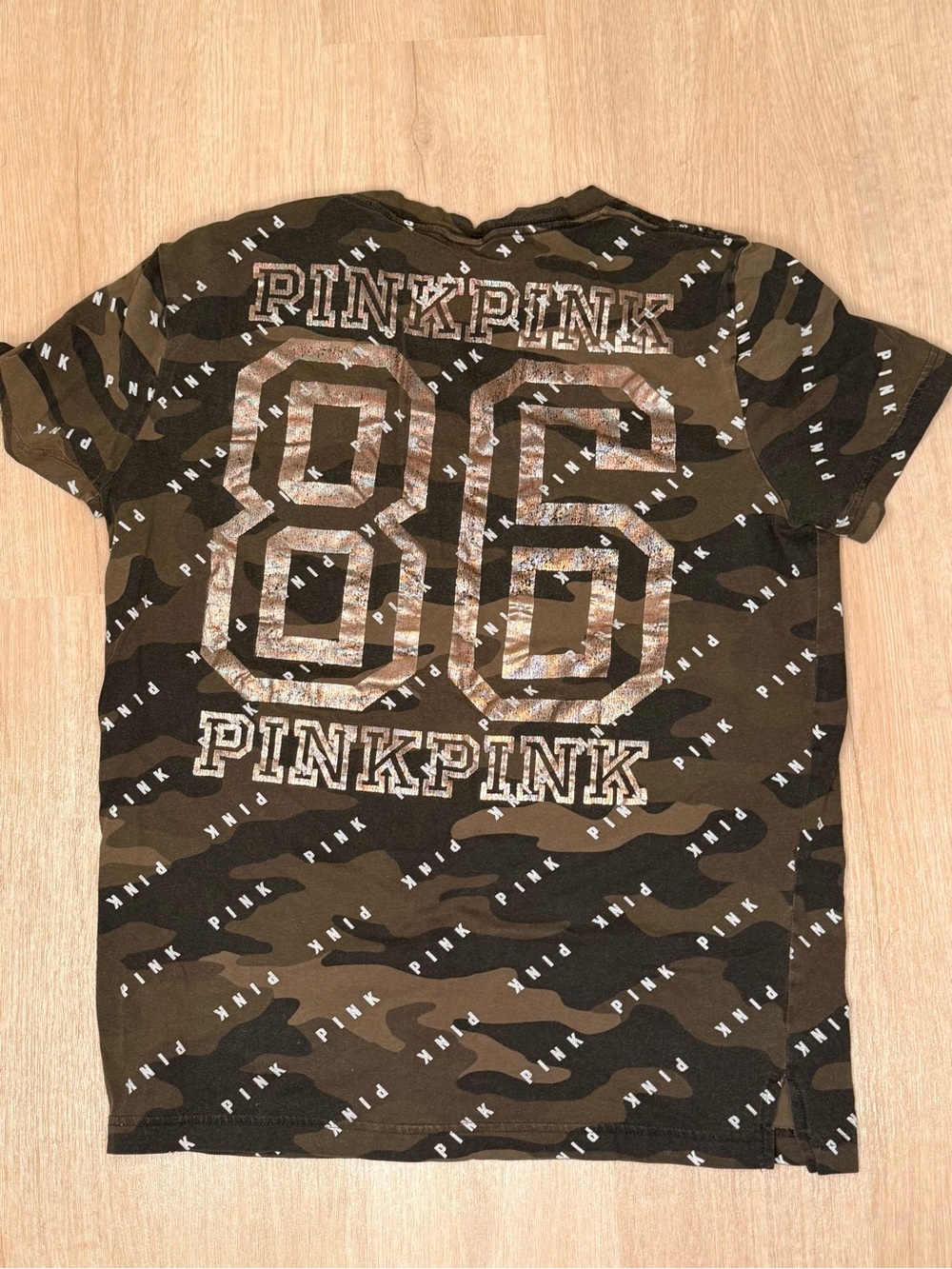 PINK Victoria's Secret Camo Graphic Tee in Olive & Black